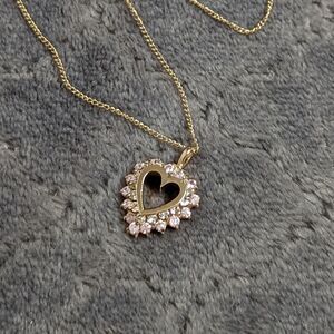 Heart Shaped Pendant w/ Clear & Pale Pink CZ's - Gold over Sterling Silver